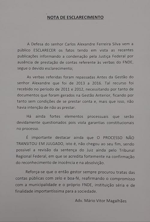 Advogado de Carbrás anuncia que vai recorrer da condenação, pois ex-prefeito não recebeu documentos para prestar contas 