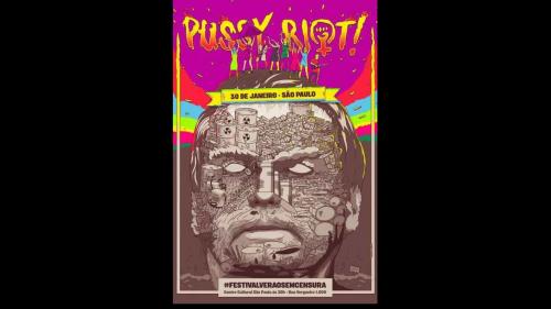 Rosto de Bolsonaro feito de lixo estampa pôster da banda russa