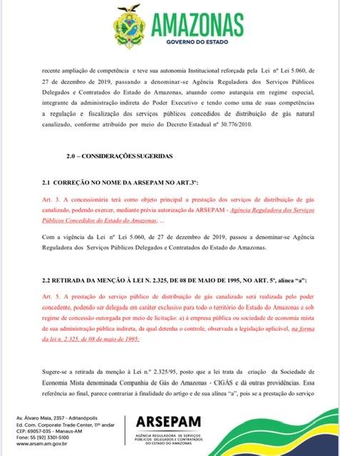 PGE-AM, Arsepam e Cigás divulgam nota pública com ressalvas ao Projeto de Lei nº 153/2020