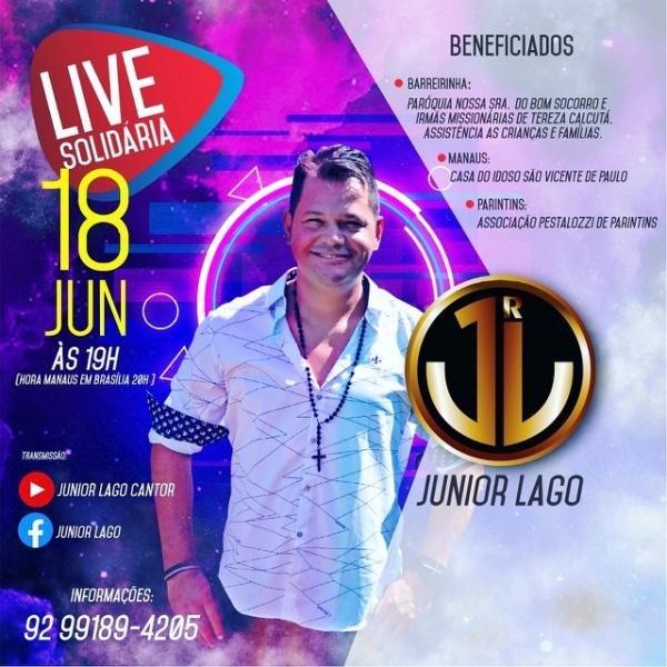 Cantor Júnior Lago faz live solidária neste dia 18 de junho 