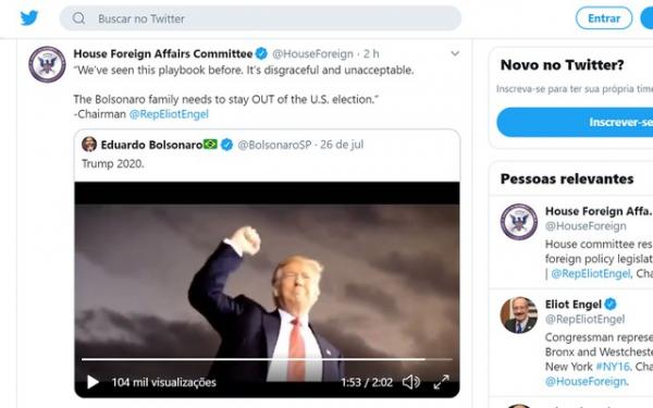 Comissão da Câmara americana pede que família Bolsonaro 'fique fora' Da eleição dos EUA
