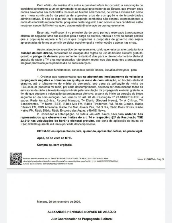 Justiça pune Amazonino por propaganda irregular contra David Justiça pune Amazonino por propaganda irregular contra David
