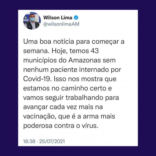 Mais de 40 cidades no Amazonas não tem pacientes internados por COVID-19, comemora governador Wilson Lima 