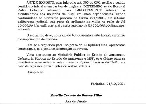 Juiz manda direção do Hospital Padre Colombo retomar atendimento público do SUS, sob pena de multa diária de 10 mil reais 