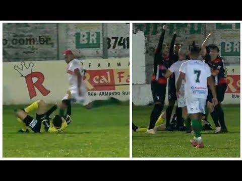 Jogador agride árbitro com chute na cabeça em jogo da segunda divisão do Campeonato Gaúcho