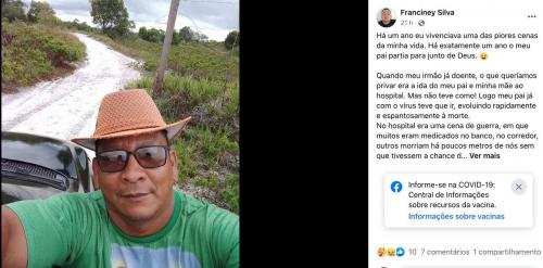 Professor que perdeu o Pai de 54 anos para a COVID-19, lamenta ação dos negacionistas:  