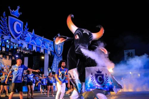 Caprichoso brinca de boi com torcedor na quarta noite de ensaio técnico