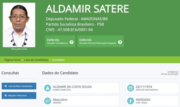 Indígena Aldamir Sateré é o 1º do Baixo Amazonas a ter candidatura a Deputado Federal deferida no TSE