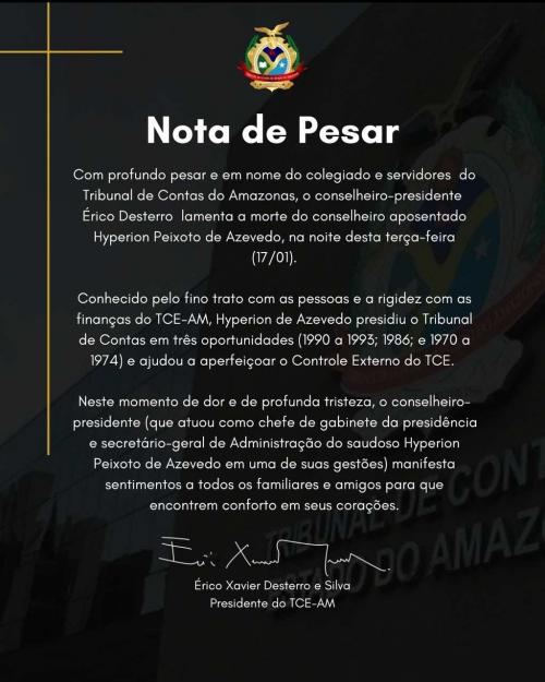 Morre Hyperion Peixoto de Azevedo ex-presidente do TCE Amazonas