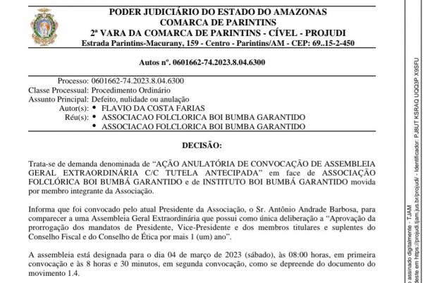 Juíza suspende assembléia do Garantido e aplica multa de R$ 30 mil caso ocorra o evento, ACESSE A DECISÃO COMPLETA 