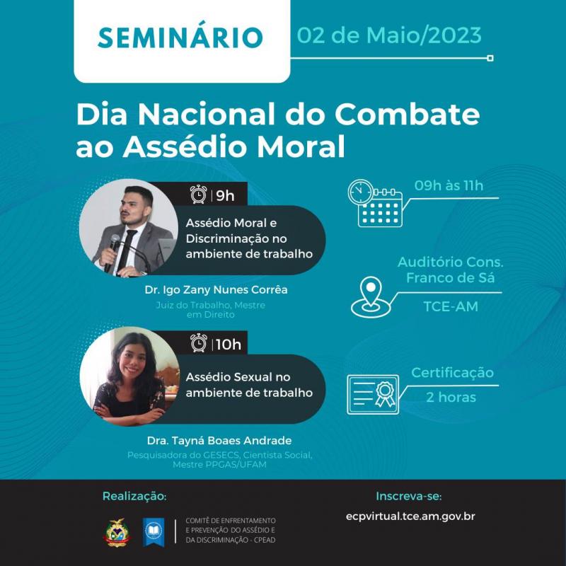 TCE-AM reúne especialistas para Seminário no Dia Nacional do Combate ao Assédio Moral