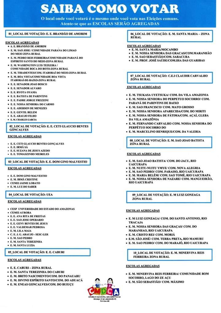 CMDCA divulga locais de votação para eleição do Conselho Tutelar 