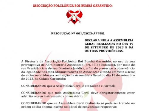 Anulada assembleia irregular de expulsão de sócios do Garantido, decide resolução da diretoria 