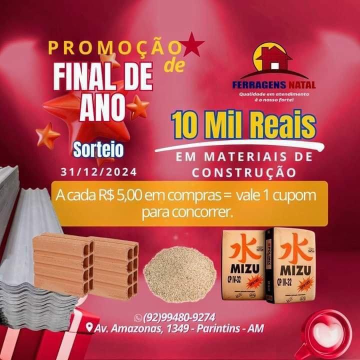 Ganhe R$ 10 mil reais na Ferragens Natal Promoção de Fim de Ano