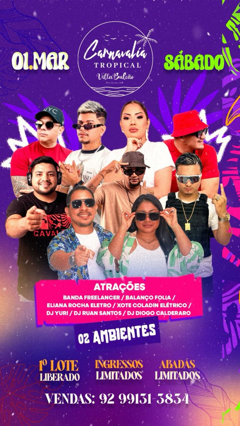 Banda Freelancer e DJ Yuri lideram line-up na estreia da Carnavália Tropical em Parintins