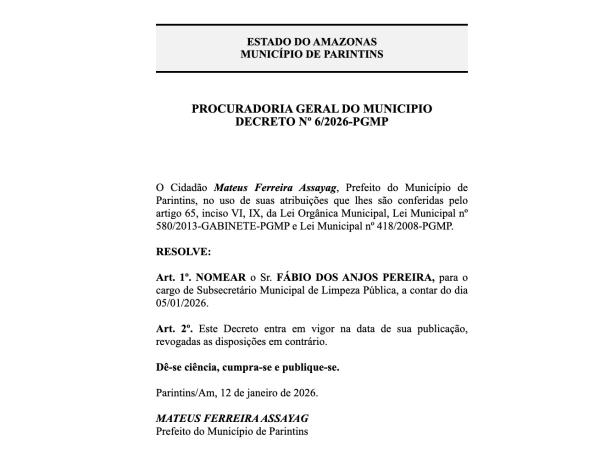Fábio dos Anjos na Subsecretaria de Limpeza Pública e o início da reforma administrativa de Mateus Assayag