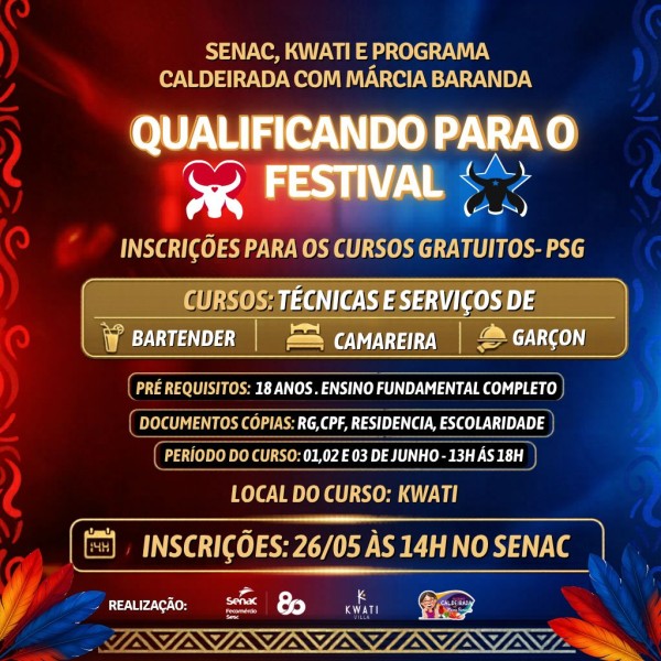 Senac, Programa Caldeirada com Márcia Baranda e Kwati Club promovem cursos gratuitos para o Festival de Parintins